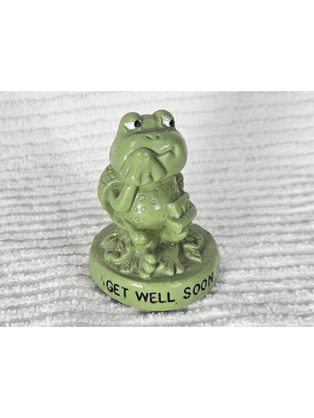 Vintage 70s Frog Figurine GET WELL SOON Toad Russ Berrie Sillisculpt Gift Retro
